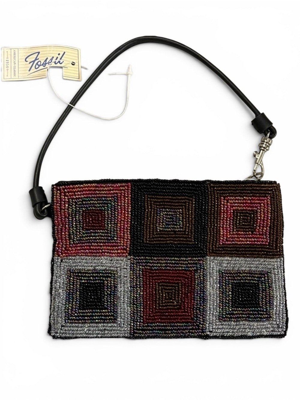 Fossil Deadstock Vintage Beaded Bag Geometric Square Metallic Y2K Mini Clutch
